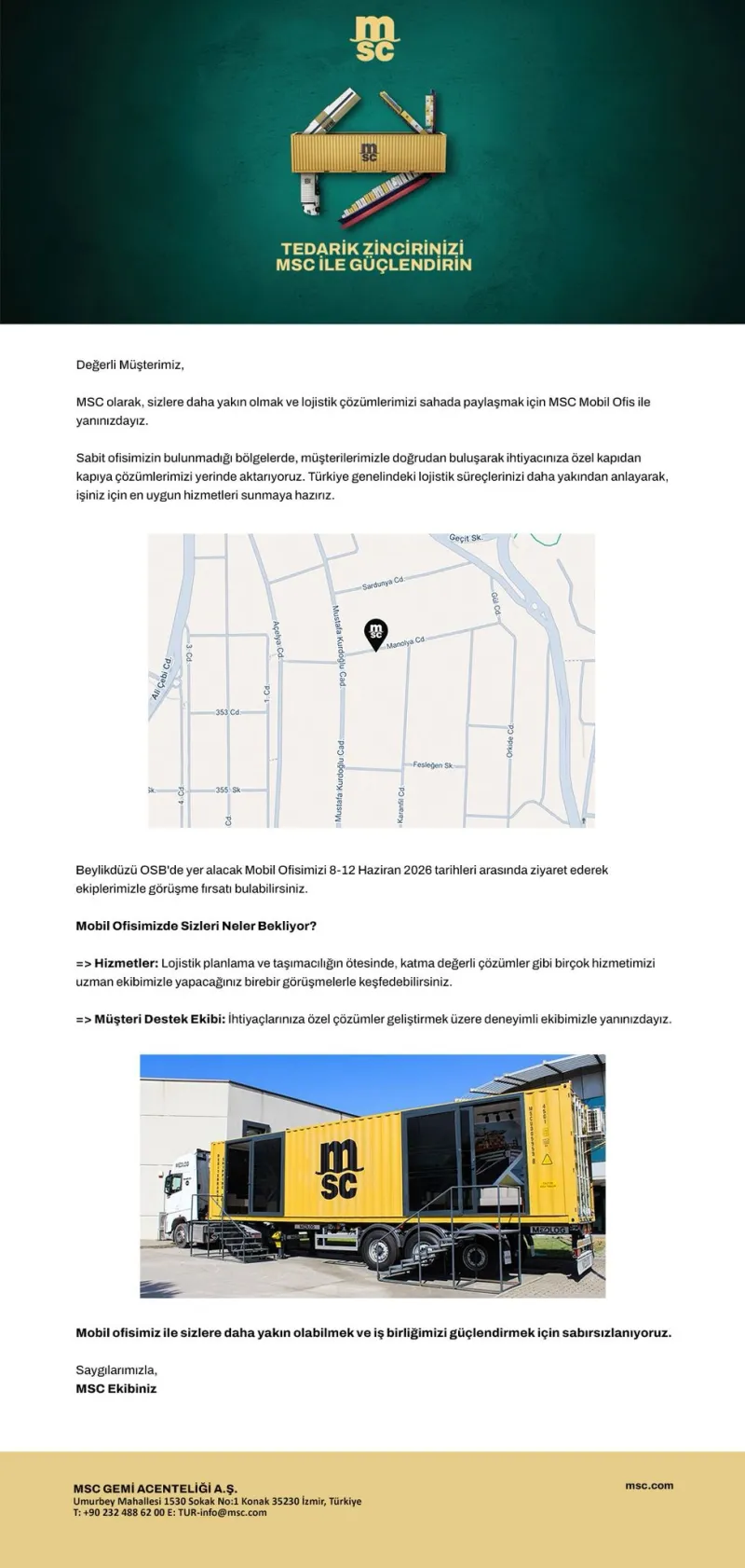 MSC Gemi Acenteliği A.Ş. Firması OSB'mizde Hizmetinizde